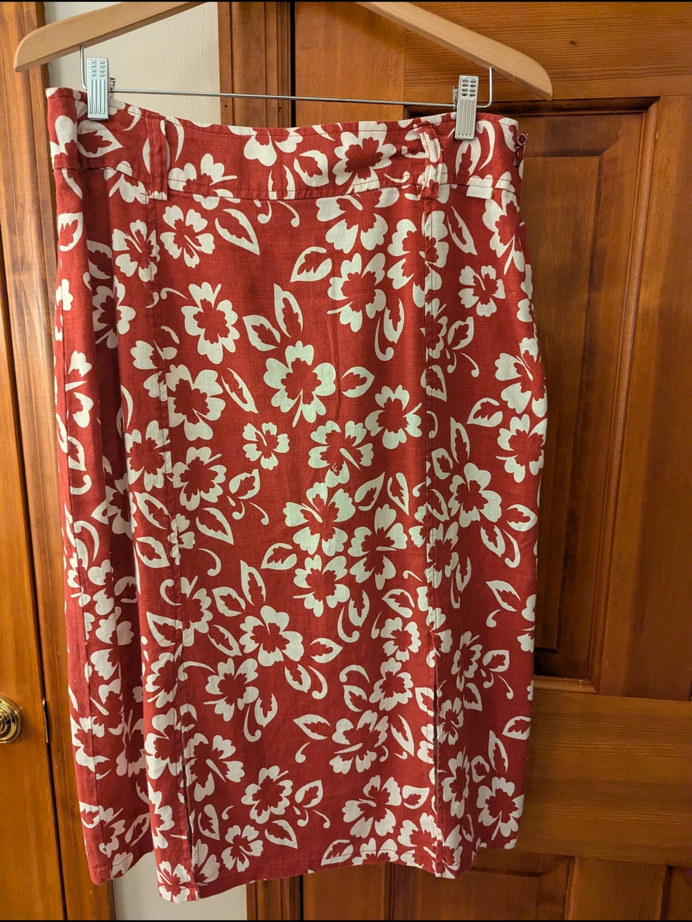 NWT 💯 Linen Floral Print Red & White Women's Skirt Size L